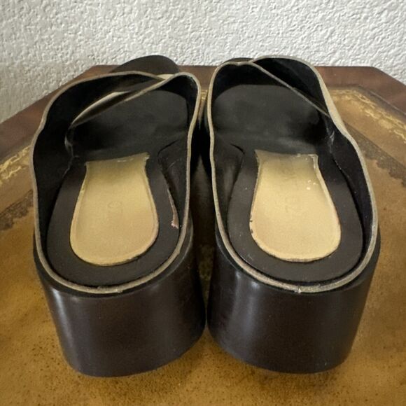 Y2K Enzo Angiolini Womens Gold Brown Leather Chunky Heel Platform Sandals Size 8 - Picture 5 of 8